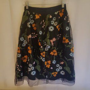 Forever 21 Floral Embroidered Tulle Skirt Black Base Size S